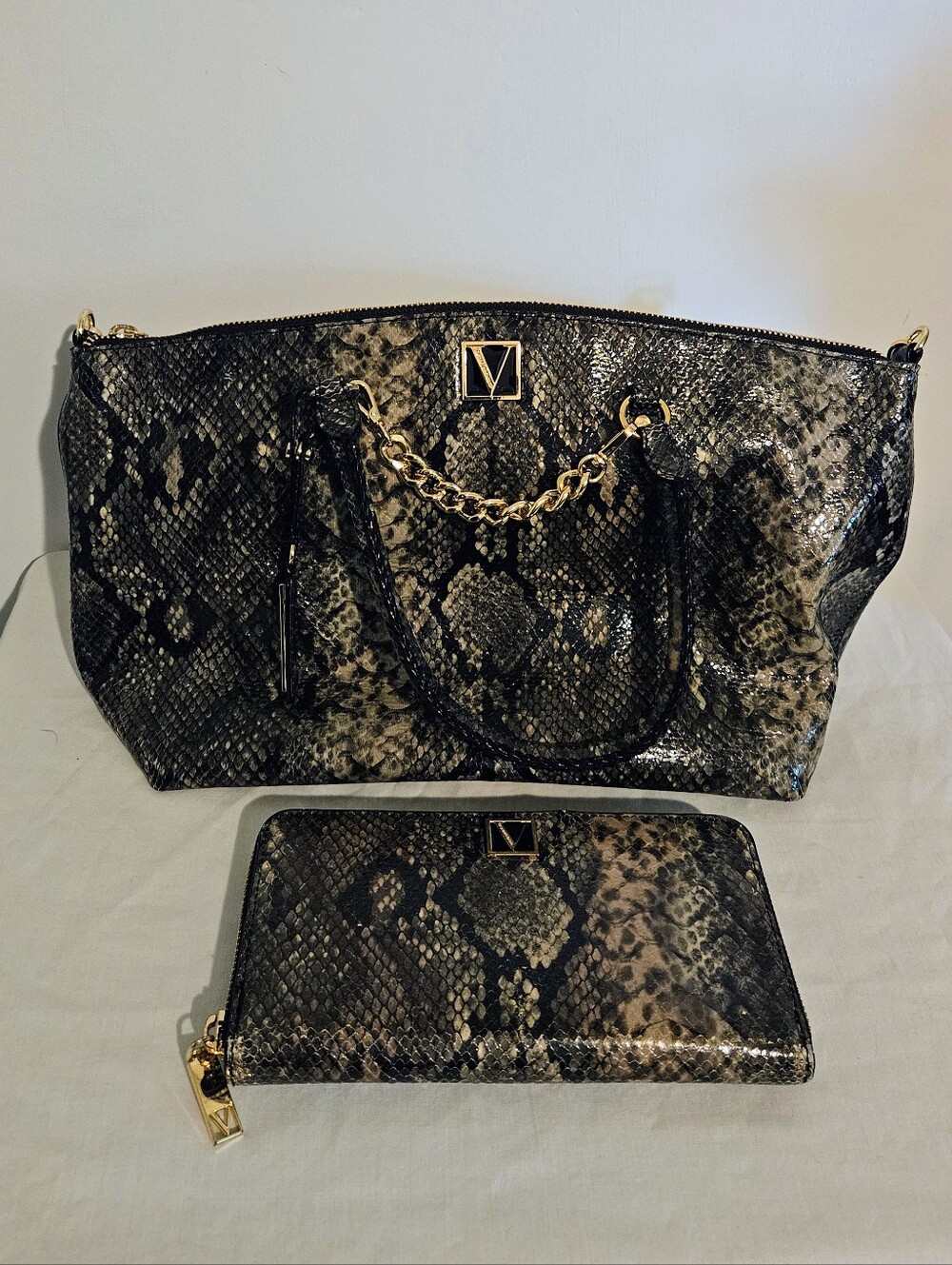 Victoria’s Secret Snake Skin Purse & Matching Wallet Set Gold Hardware